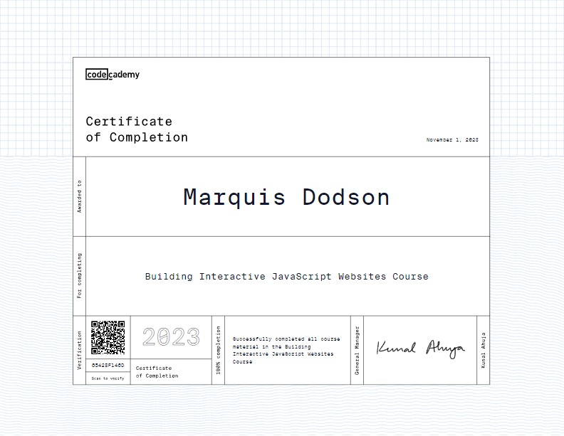 Marquis Dodson is knowledgable on designing interactive websites with javaScript.